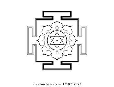 hinduism Bhuvaneshwari yantra Prakriti sacred diagram, 6 pointed star. Yantra Dasa Mahavidya sacred geometry divine mandala, vector illustration bhupura lotus petals isolated on white background 