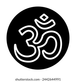 Hinduism black icon. Religion isolated element. Digital illustration for web page, mobile app, promo.