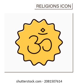 Hinduism color icon.Indian religion and dharma.Philosophical beliefs. Typical positions are karma, samsara, moksha, and yoga. AUM symbol. Religion concept. Isolated vector illustration