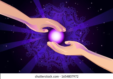 Hinduism and esotericism are mystical teachings of the knowledge of the soul. Harmony of the world and with itself. The art of meditation. vector illustration