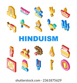 hinduism hindu god om icons set vector. india krishna, sculpture indian, statue lord, vishnu religion, vedic deity hinduism hindu god om isometric sign illustrations