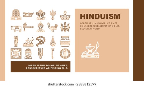 hinduism hindu god om landing web page vector. india krishna, sculpture indian, statue lord, vishnu religion, vedic deity hinduism hindu god om Illustration