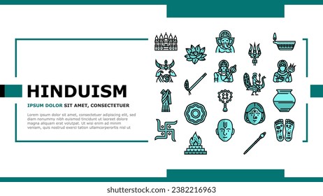 hinduism india hindu god religion landing web page vector. indian lord statue, om ganesha, vishnu ganesh, krishna idol, religious hinduism india hindu god religion Illustration