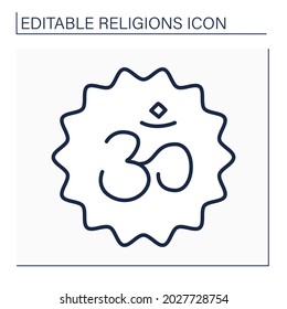 Hinduism line icon.Indian religion and dharma.Philosophical beliefs. Typical positions are karma, samsara, moksha, and yoga. AUM symbol. Religion concept. Isolated vector illustration. Editable stroke