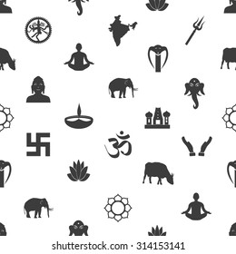 hinduism religions symbols gray seamless pattern eps10