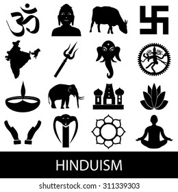 hinduism religions symbols vector set of icons eps10