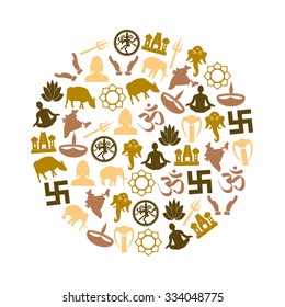 hinduism religions symbols vector set of icons in circle eps10