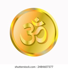 Símbolo del hinduismo. Icono del hinduismo en un círculo dorado sobre fondo blanco. Ilustración vectorial