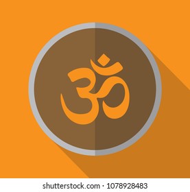 Hinduism symbol. Om / Aum vector icon. Simple retro color modern illustration pictogram with shadow. Collection concept flat design for infographic project and logo