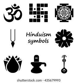 Hinduism symbol sign simple icon set on background