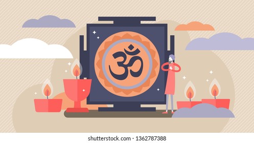 Hinduism vector illustration. Flat tiny indian god religion persons concept. Traditional India and Asia culture tradition to pray and worship ethnic ornaments. Anthropology and typology script study.