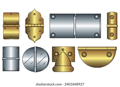 Hinge flat sketch vector illustration, set of Jewellery box hinges small box,  bag, purse and handbag closures buckles cad drawing template 