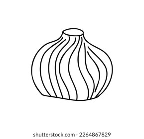 Hinkali, Dumpling en un estilo lineal. Clipart dibujado a mano de los maniquíes aislados en fondo blanco, icono de dibujo del doodle