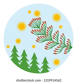 Hinoki pollen and trees - Circular clip art