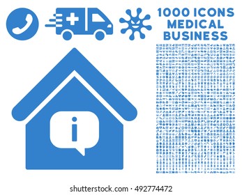 Hint Building icon with 1000 medical business cobalt vector pictograms. Collection style is flat symbols, white background.