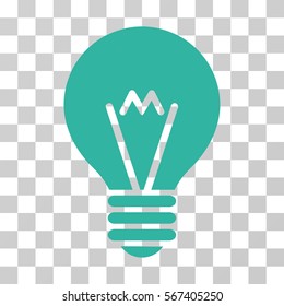 Hint Bulb vector pictogram. Illustration style is flat iconic cyan symbol on a transparent background.