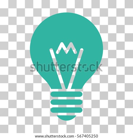 Hint Bulb vector pictogram. Illustration style is flat iconic cyan symbol on a transparent background.
