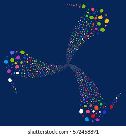 Hint fireworks swirl rotation. Vector illustration style is flat bright multicolored iconic symbols on a blue background. Object spiral made from random symbols.