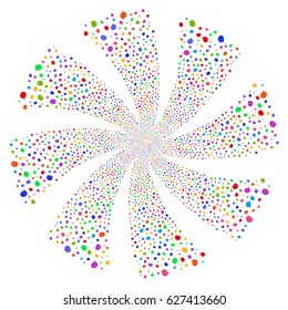 Hint fireworks swirl rotation. Vector illustration style is flat bright multicolored iconic symbols on a white background. Object spiral organized from random symbols.