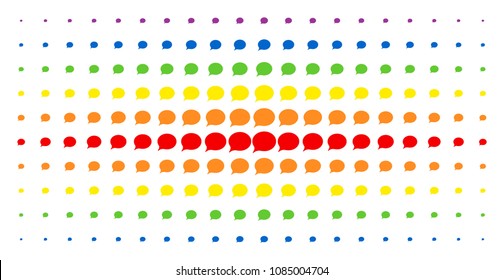 Hint icon rainbow colored halftone pattern. Vector hint objects are arranged into halftone matrix with vertical rainbow colors gradient. Constructed for backgrounds, covers,