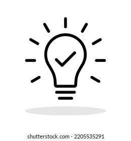 Hint icon in trendy flat style. Lightbulb with checkmark symbol for your web site design, logo, app, UI Vector EPS 10.