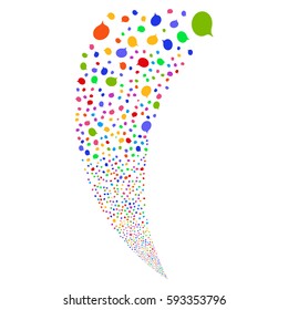 Hint random fireworks stream. Vector illustration style is flat bright multicolored iconic symbols on a white background. Object fountain made from scattered icons.