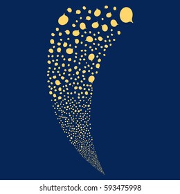 Hint random fireworks stream. Vector illustration style is flat yellow iconic symbols on a blue background. Object fountain created from scattered pictograms.