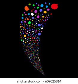 Hint random fireworks stream. Vector illustration style is flat bright multicolored iconic symbols on a black background. Object fountain done from scattered pictograms.
