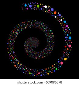 Hint salute concentric spiral. Vector bright multicolored scattered icons.