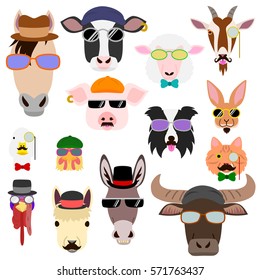 hip farm animal faces set