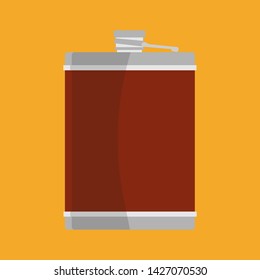 Hip Flask Vector Flat Icon Illustration Container Drink. Bottle Accessory Whiskey. Metal Quirky Travel Camping Pictogram