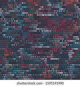 Hip funky techno circles in rows. Hightech coded data moody camo effect seamless repeat vector pattern swatch.