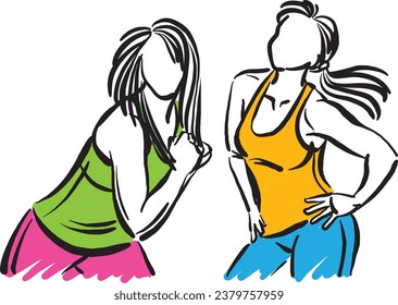 hip hop 3 dancers pretty women active lifestyle vector illustration