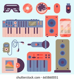 Hip hop accessory musician instruments breakdance expressive rap music dj vector illustration.