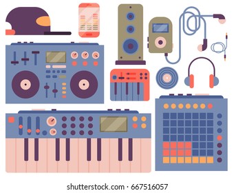 Hip hop accessory musician instruments breakdance expressive rap music dj vector illustration.