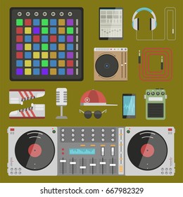 Hip hop accessory musician instruments breakdance expressive rap music dj vector illustration.