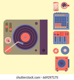 Hip hop accessory musician instruments breakdance expressive rap music dj vector illustration.