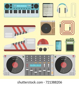 Hip hop accessory musician instruments breakdance expressive rap music dj vector illustration.