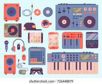 Hip hop accessory musician instruments breakdance expressive rap music dj vector illustration.