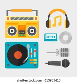 Hip hop accessory musician with microphone breakdance expressive rap symbols vector illustration.