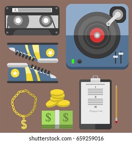 Hip hop accessory musician with microphone breakdance expressive rap symbols vector illustration.