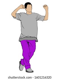 Hip hop artists in trendy colorful clothes. Isolated silhouettes of people on a white background