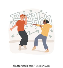 Hip hop battle isolated cartoon vector illustration. Young teenage boys dancing hip-hop, teens lifestyle, leisure time together, having fun with friends, music world vector cartoon.