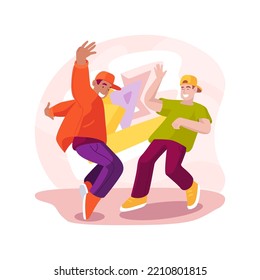 Hip hop battle isolated cartoon vector illustration. Young teenage boys dancing hip-hop, teens lifestyle, leisure time together, having fun with friends, music world vector cartoon.