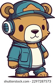 A hip hop bear with a blue hat, vector illustration