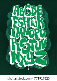 Hip hop bubble green graffiti font, vector