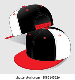 Hip Hop Cap Design Vector With Black/White/Red Colors.
