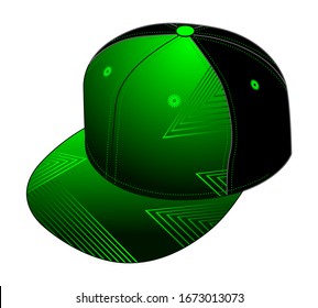 Hip Hop Cap Design Vector With Geometric Graphic Lines Green/Black Colors .