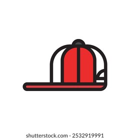 Hip hop cap vector illustration, red and white hip hop cap icon, simple flat design, isolated on white background. 