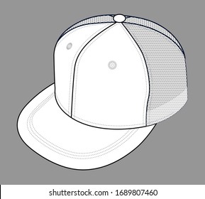 Hip Hop Cap Vector With Mesh Four Panel Back For Template.